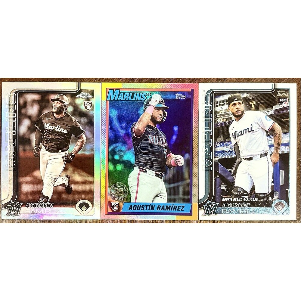 Agustin Ramirez RC Lot 2025 Topps Chrome Refractor + 2 Topps RC